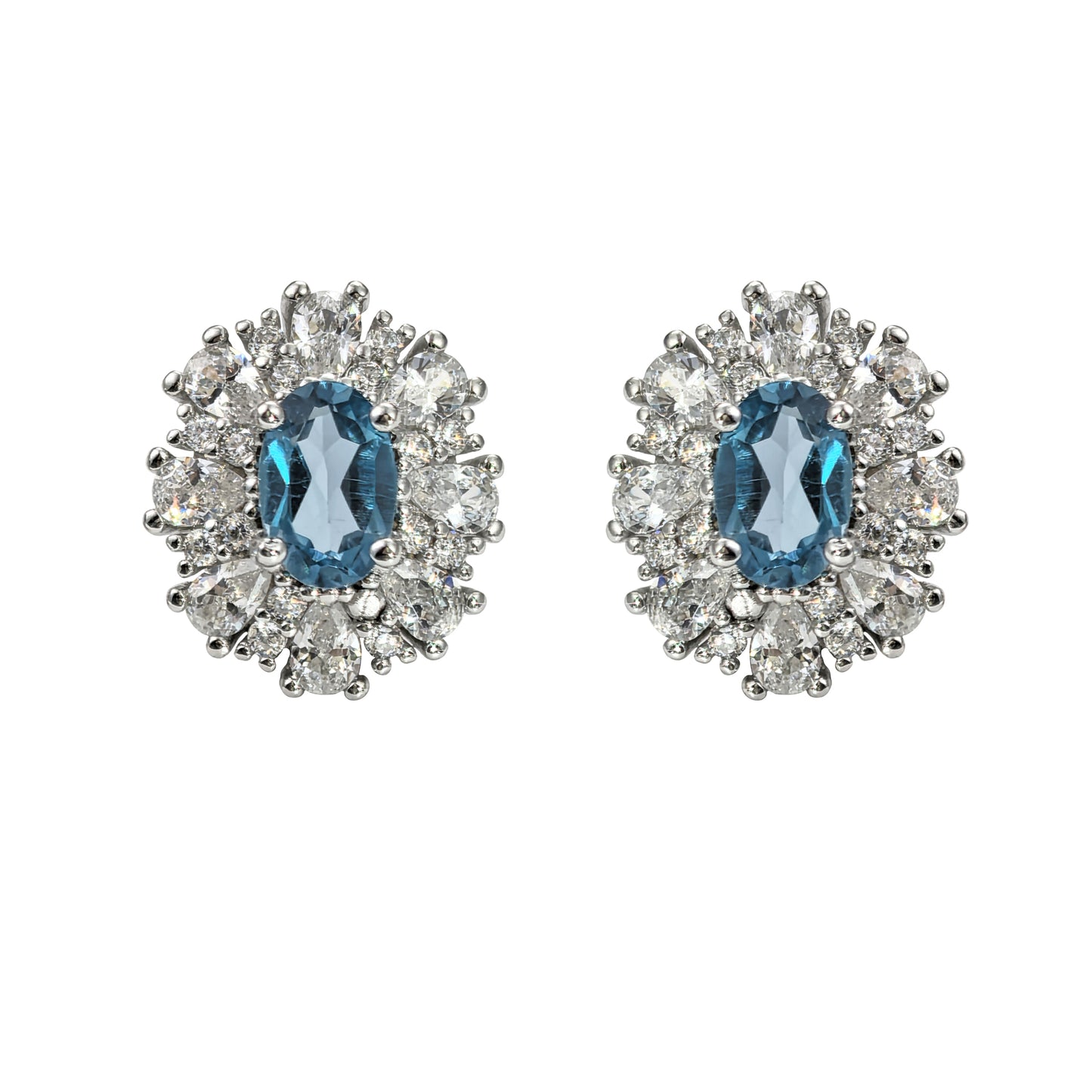 Wholesale Rhodium Plated 925 Sterling Silver Natural Topaz London Blue Gemstone Stud Earrings