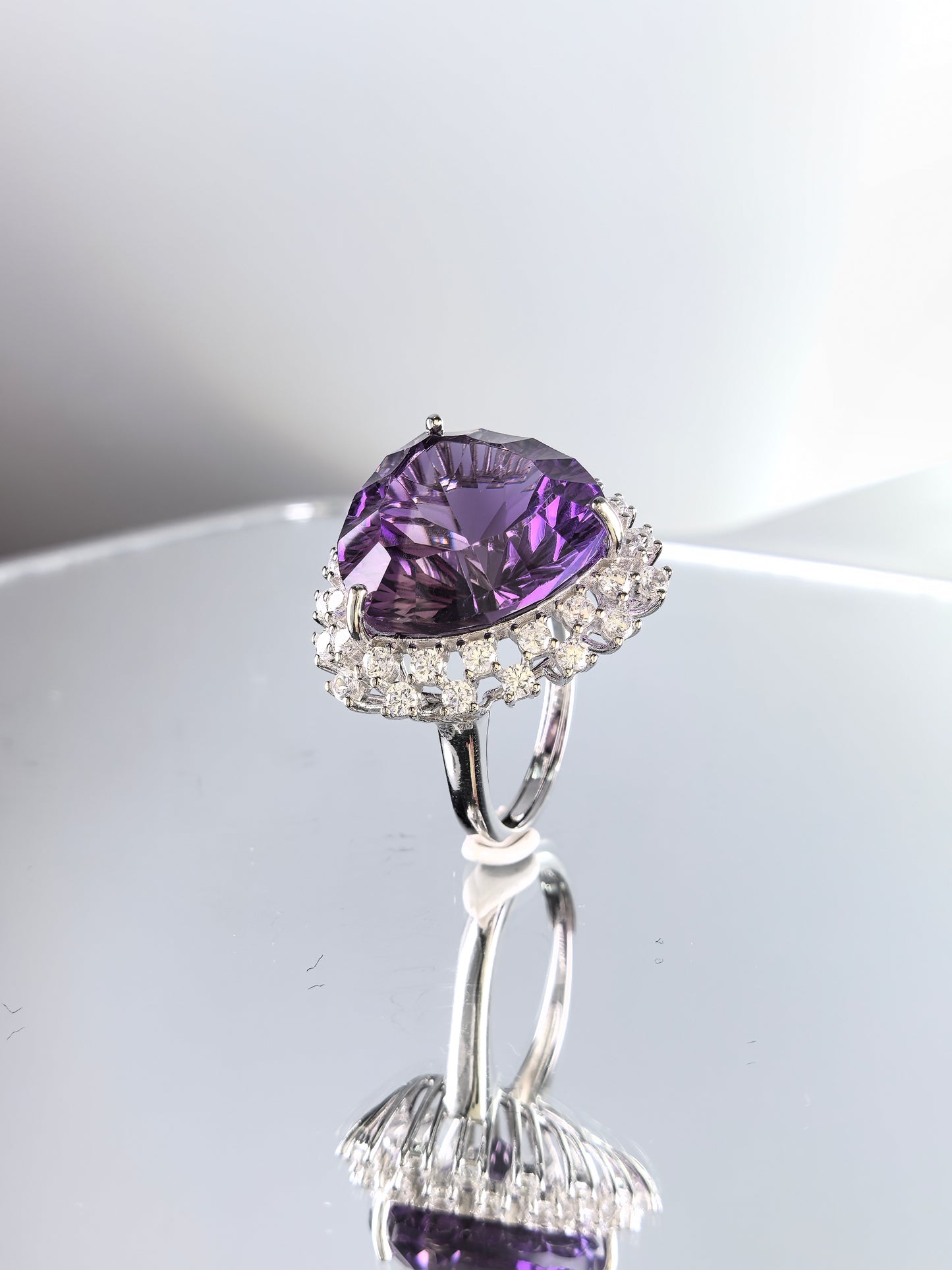 Wholesale Rhodium Plated 925 Sterling Silver Natural Amethyst Purple Gemstone Ring