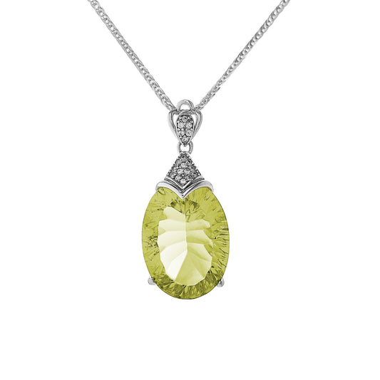 Wholesale Rhodium Plated 925 Sterling Silver Natural Lemon Quartz Gemstone Pear Cut Pendant（without Chain）