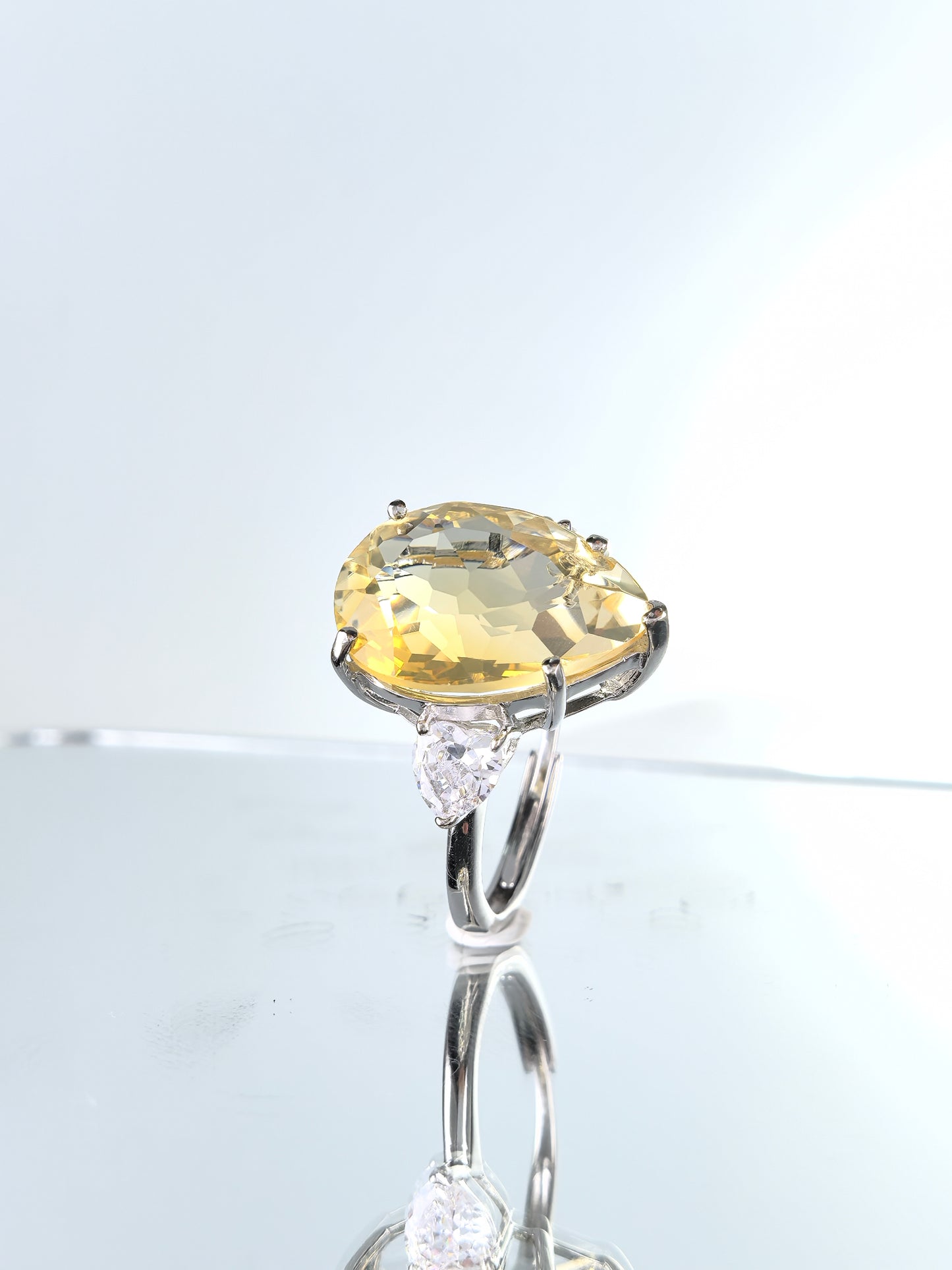 Wholesale Rhodium Plated 925 Sterling Silver Natural Citrine Yellow Gemstone Pear Cut Ring