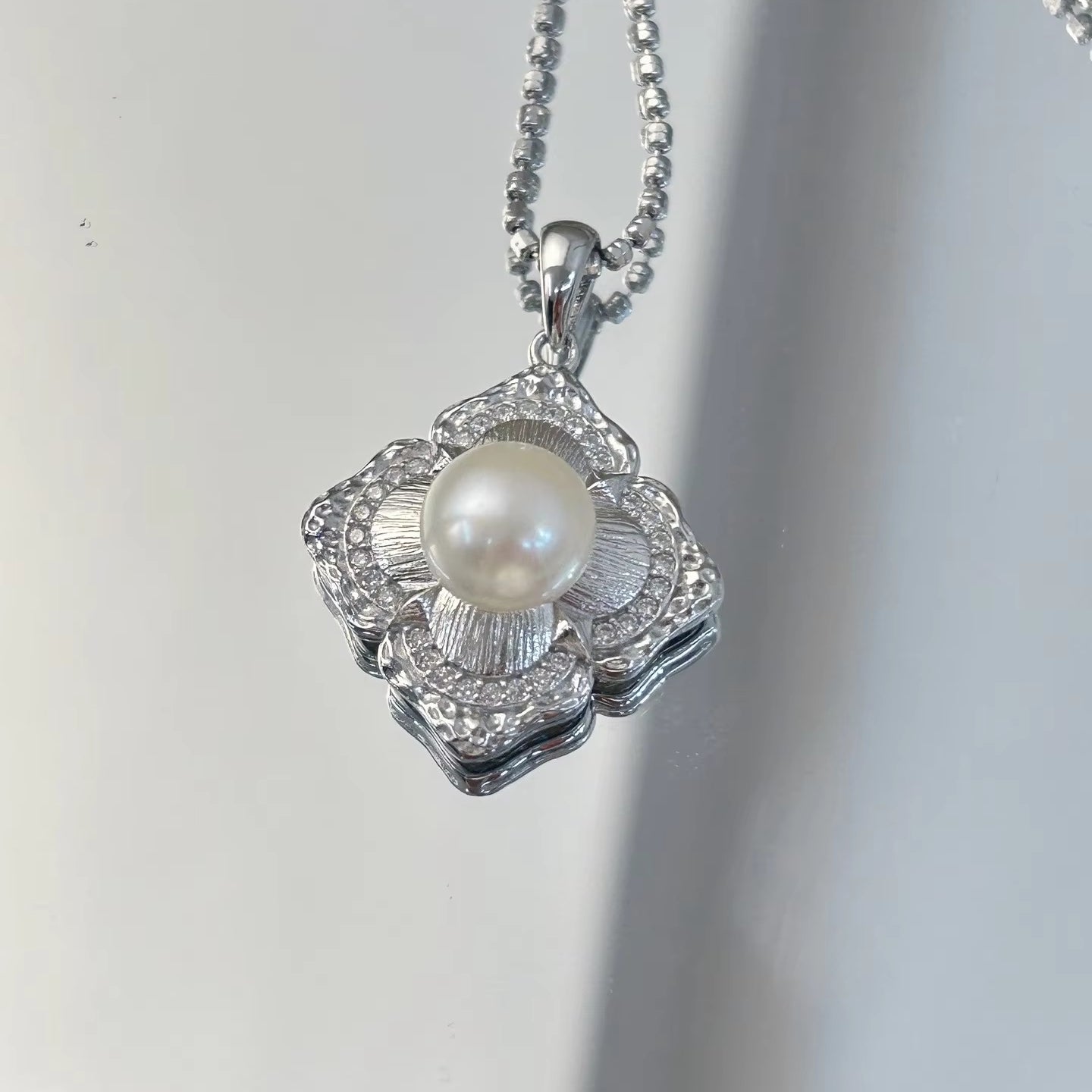 Wholesale Rhodium Plated 925 Sterling Silver Natural Freshwater Pearl Pendant（wihtout Chain）