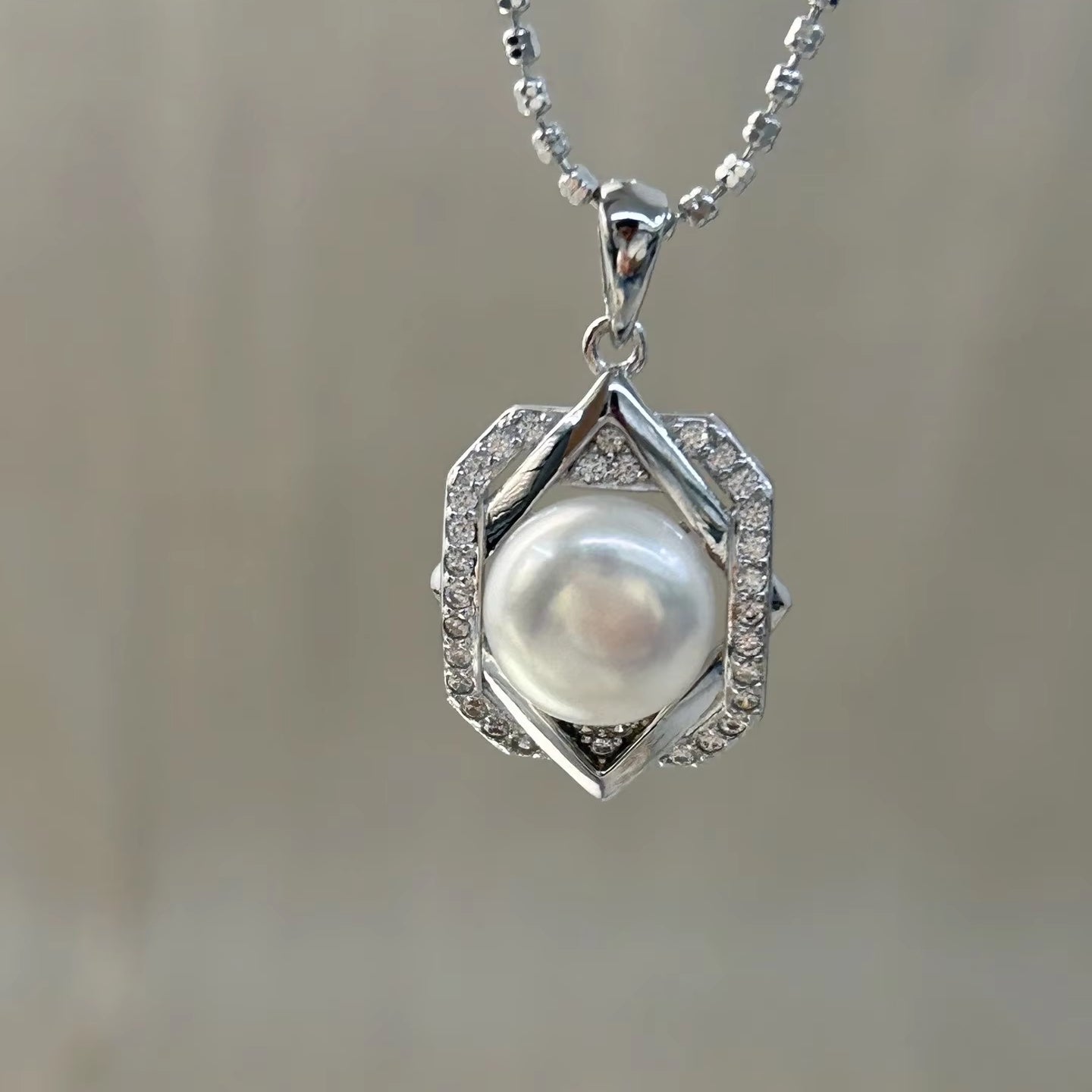 Wholesale Rhodium Plated 925 Sterling Silver Natural Freshwater Pearl Pendant（wihtout Chain）