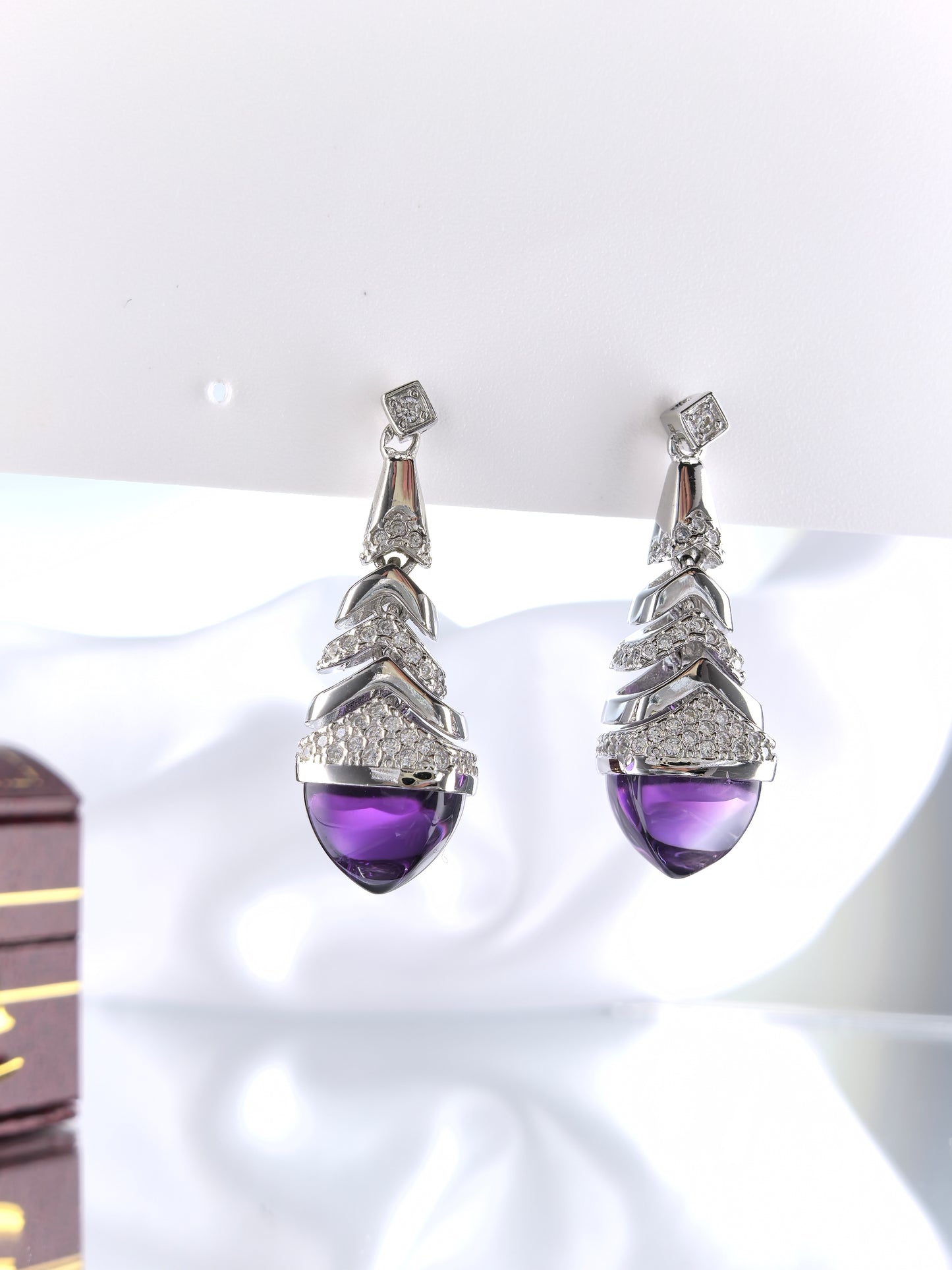 Wholesale Rhodium Plated 925 Sterling Silver Natural Amethyst Purple Gemstone Stud Earrings