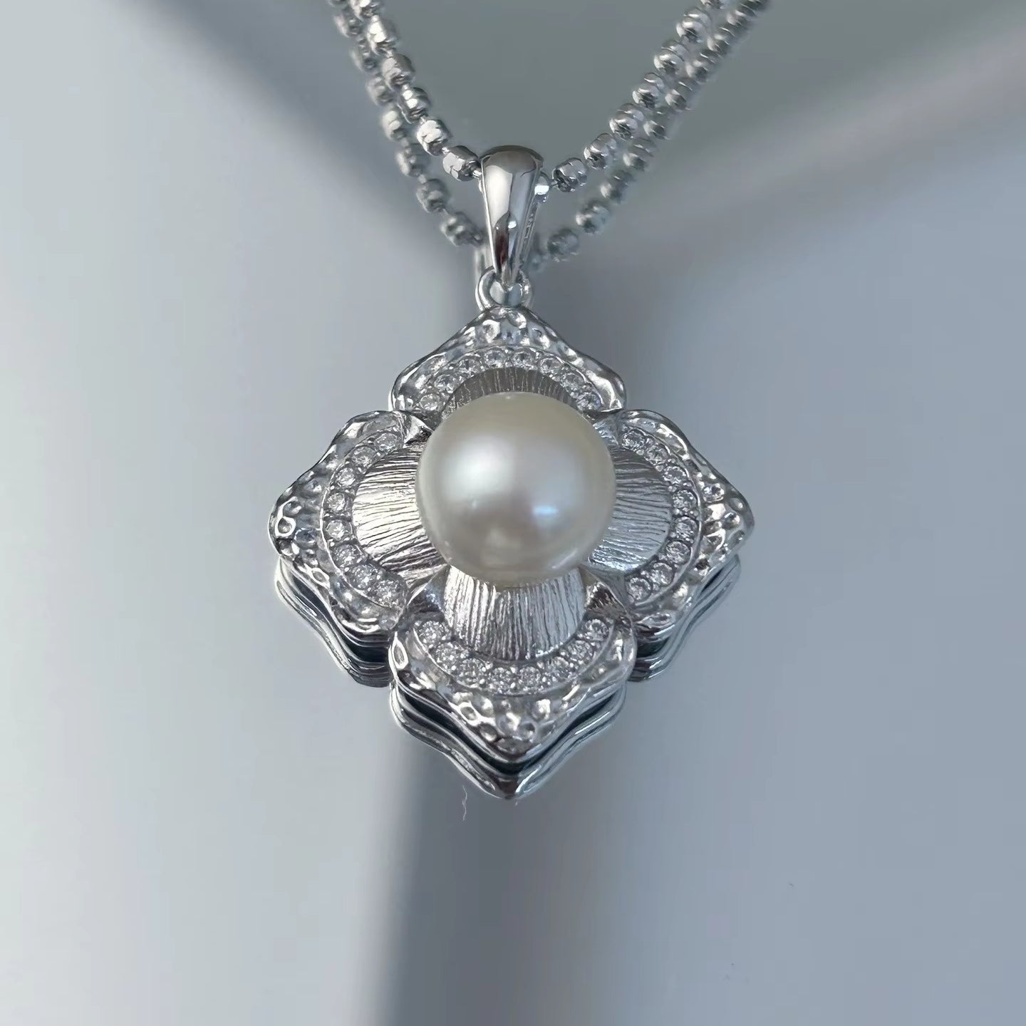 Wholesale Rhodium Plated 925 Sterling Silver Natural Freshwater Pearl Pendant（wihtout Chain）