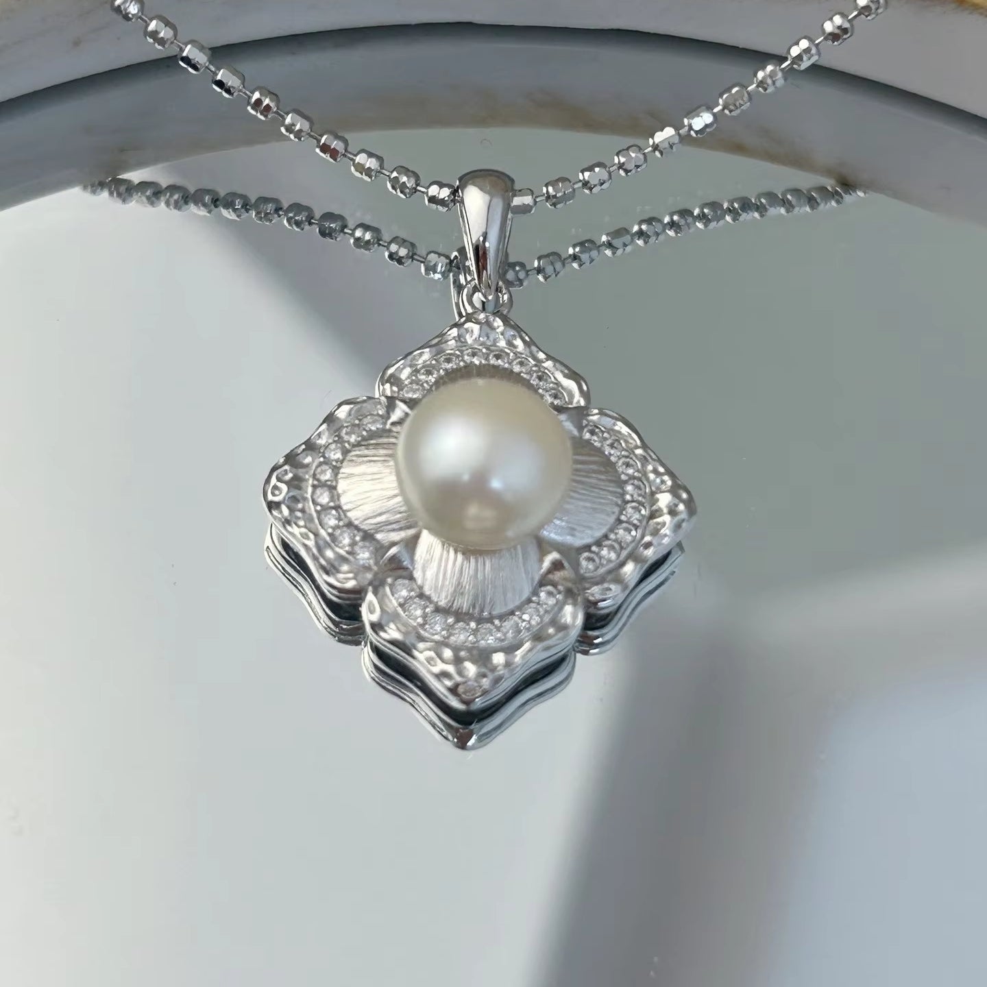 Wholesale Rhodium Plated 925 Sterling Silver Natural Freshwater Pearl Pendant（wihtout Chain）