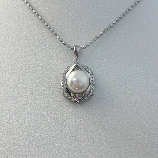 Wholesale Rhodium Plated 925 Sterling Silver Natural Freshwater Pearl Pendant（wihtout Chain）