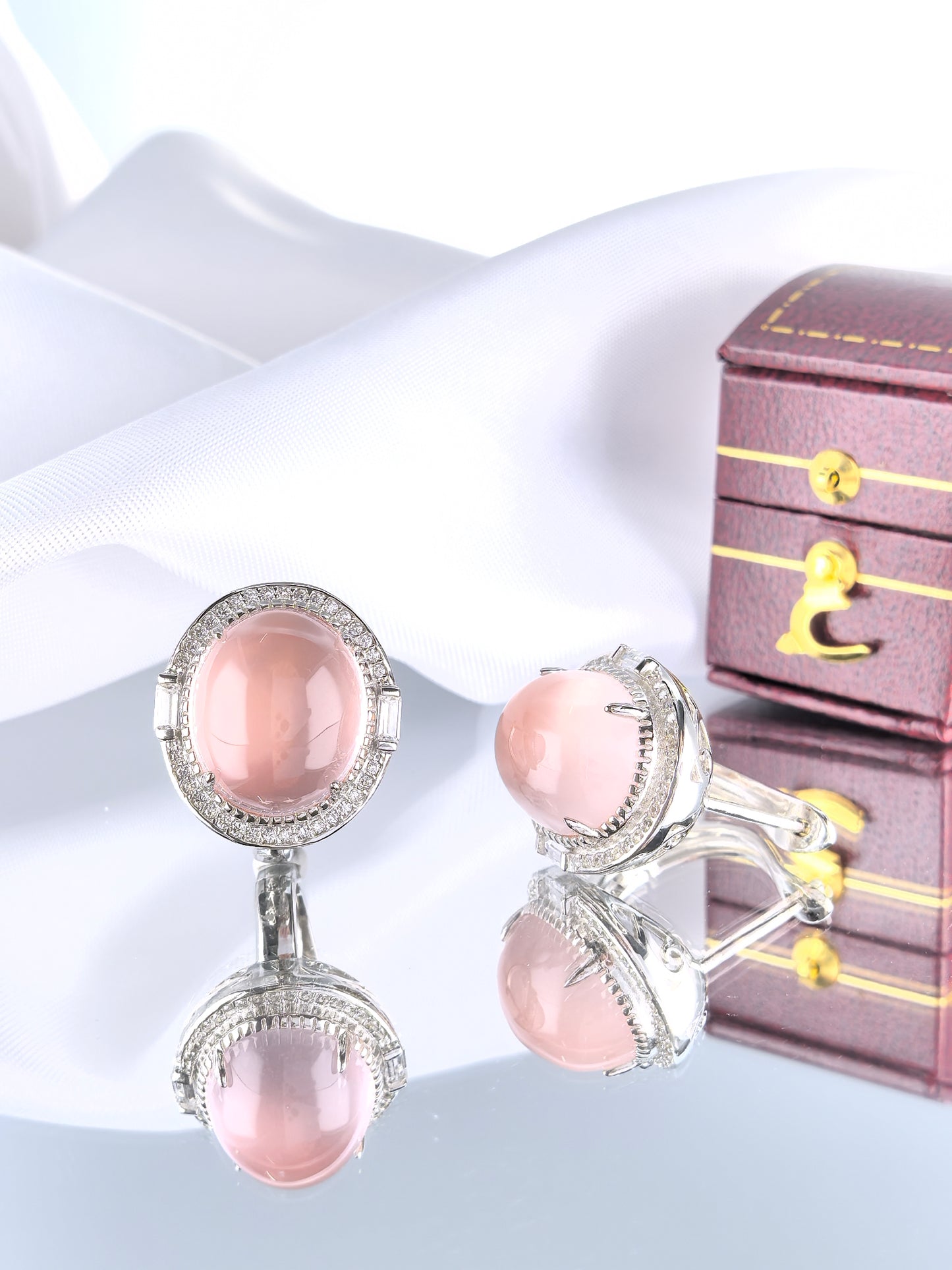 Wholesale Rhodium Plated 925 Sterling Silver Natural Rose Quartz Pink Gemstone Hook Earrings