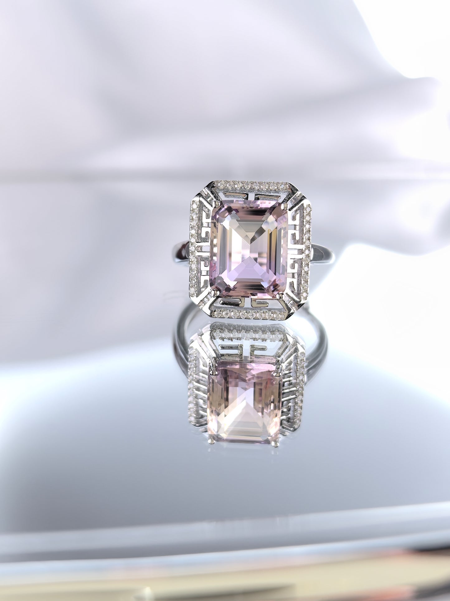 Wholesale Rhodium Plated 925 Sterling Silver Natural Ametrine  Emerald Cut Ring