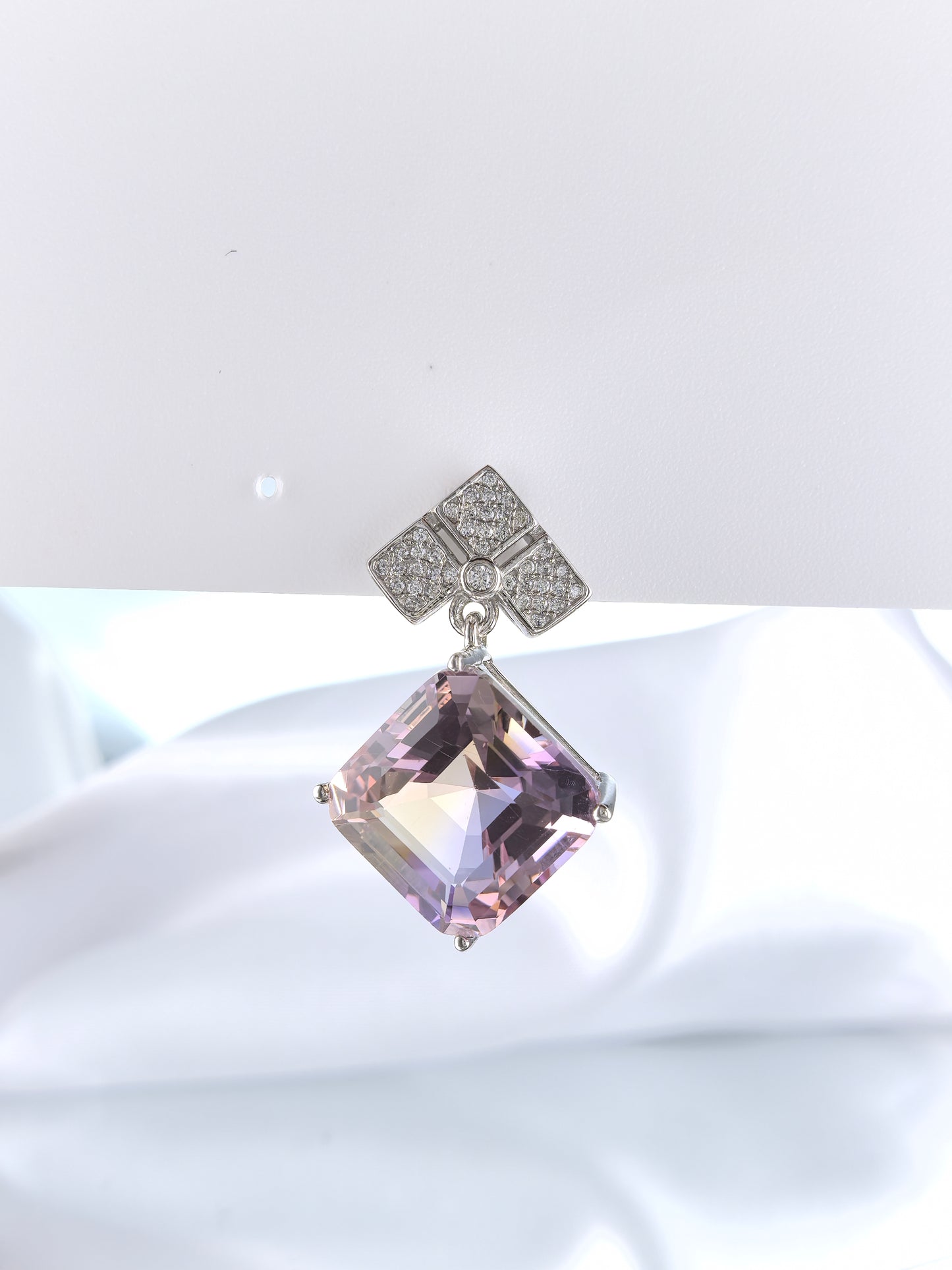 Wholesale Rhodium Plated 925 Sterling Silver Natural Ametrine Gemstone Asscher Cut Stud Earrings