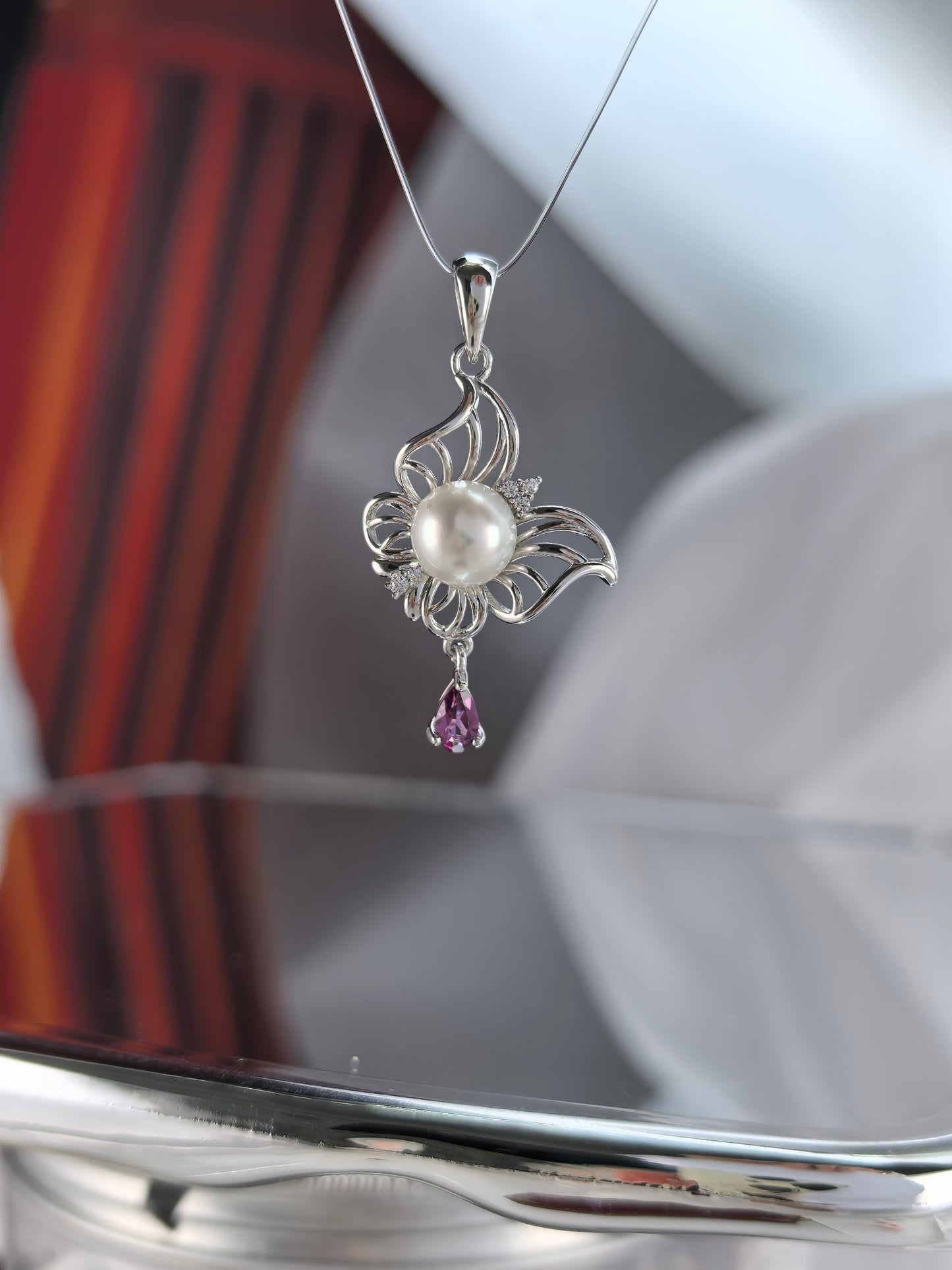 Wholesale Rhodium Plated 925 Sterling Silver Natural Freshwater Pearl Pendant（wihtout Chain）