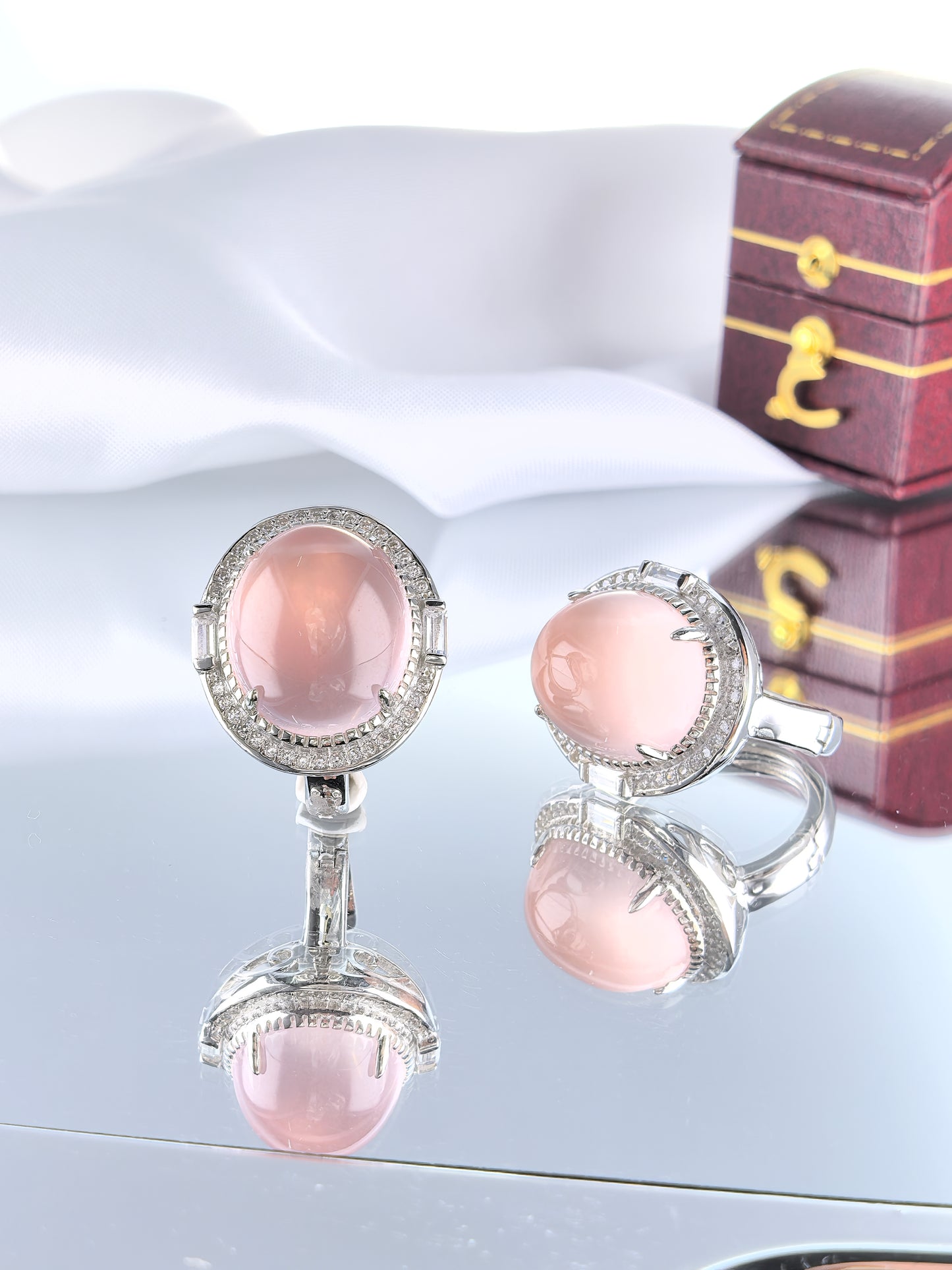 Wholesale Rhodium Plated 925 Sterling Silver Natural Rose Quartz Pink Gemstone Hook Earrings