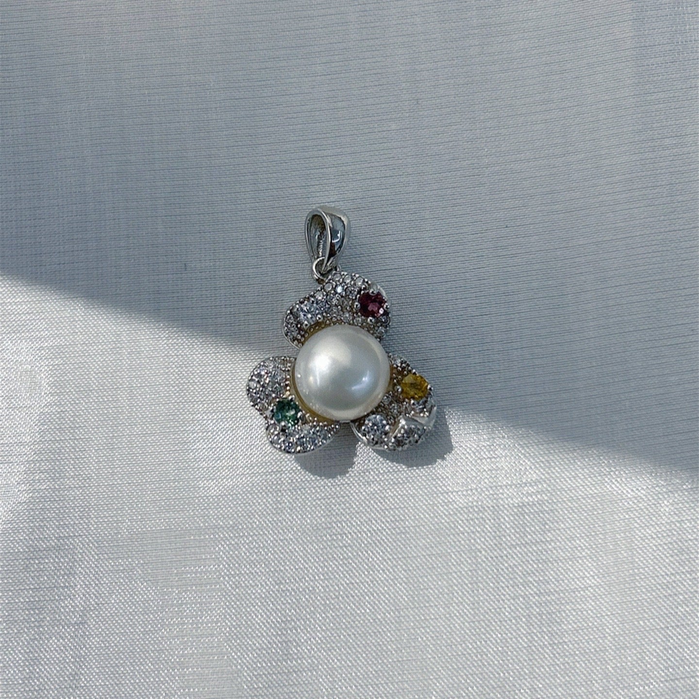 Wholesale Rhodium Plated 925 Sterling Silver Natural Freshwater Pearl Pendant（wihtout Chain）