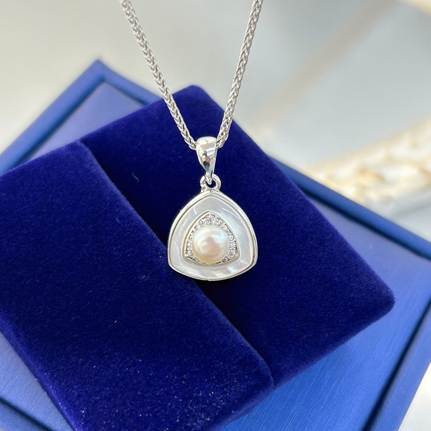 Wholesale Rhodium Plated 925 Sterling Silver Natural Freshwater Pearl Pendant（wihtout Chain）