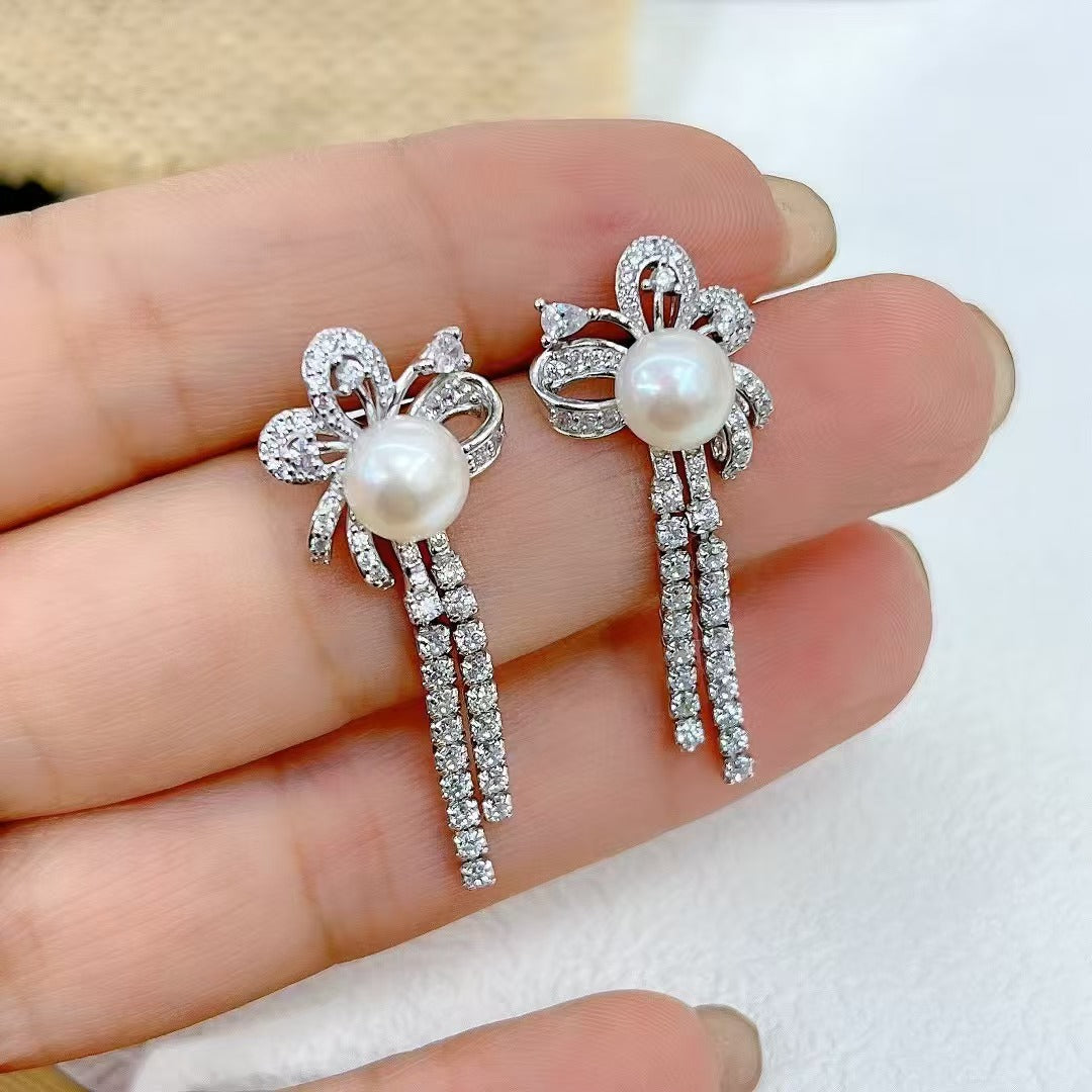 Wholesale Rhodium Plated 925 Sterling Silver Natural Freshwater Pearl Stud Earrings