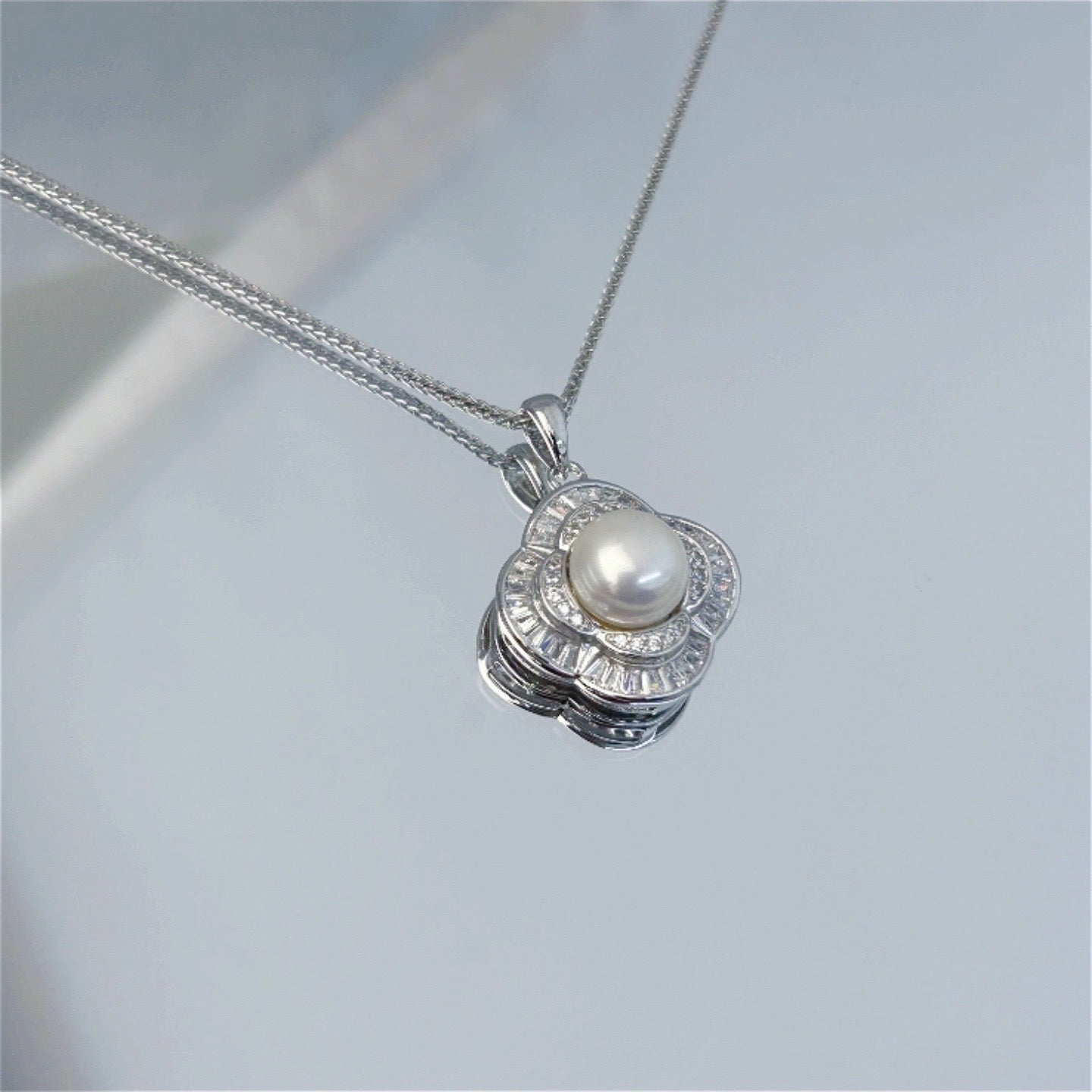 Wholesale Rhodium Plated 925 Sterling Silver Natural Freshwater Pearl Pendant（wihtout Chain）