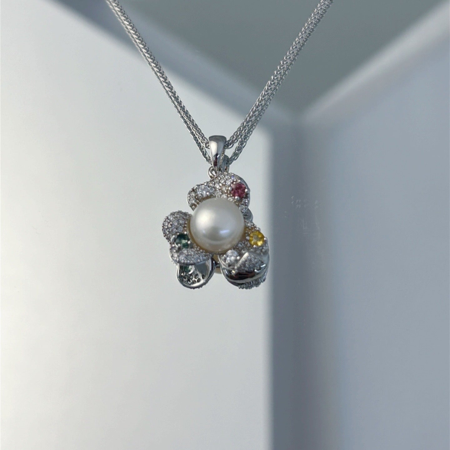 Wholesale Rhodium Plated 925 Sterling Silver Natural Freshwater Pearl Pendant（wihtout Chain）