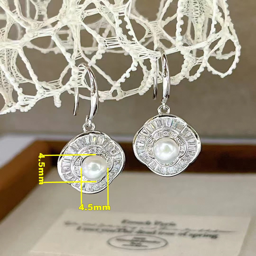 Wholesale Rhodium Plated 925 Sterling Silver Natural Freshwater Pearl Dangling Earrings