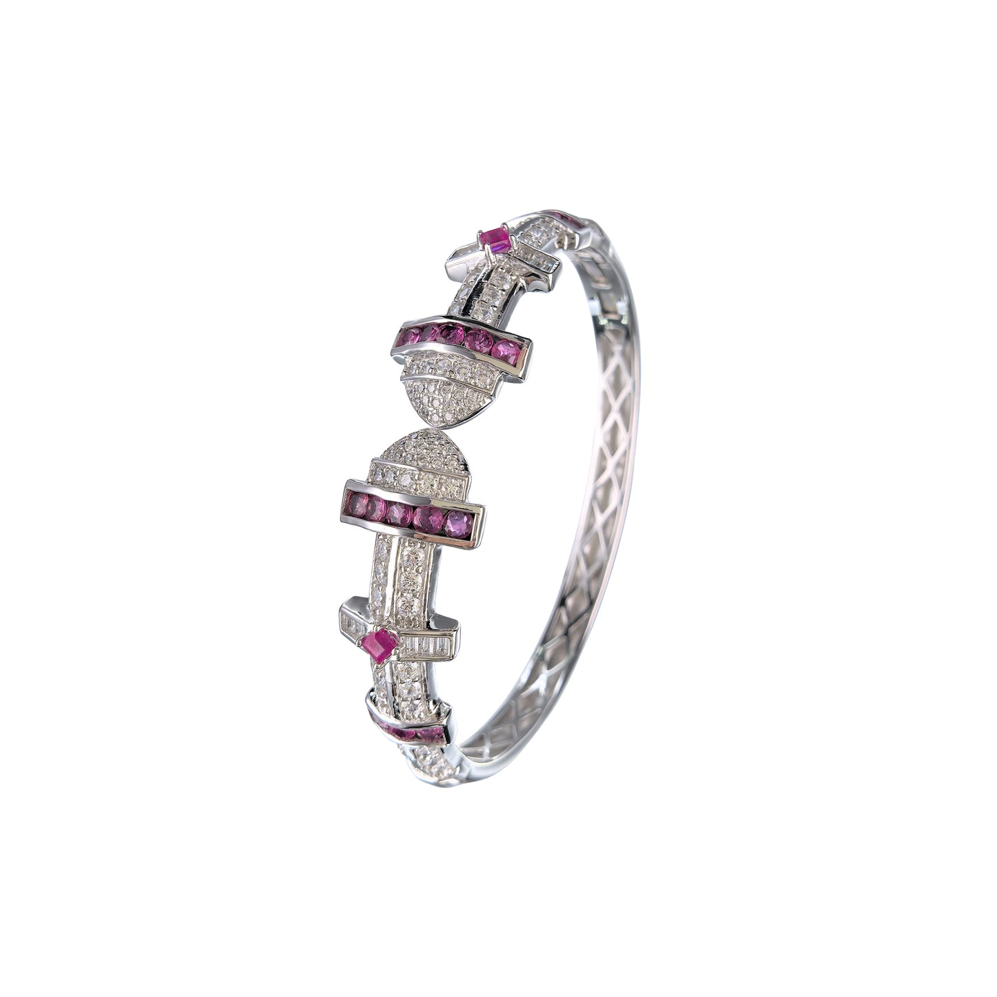 Wholesale Rhodium Plated 925 Sterling Silver Natural Ruby Red Gemstone Bangle