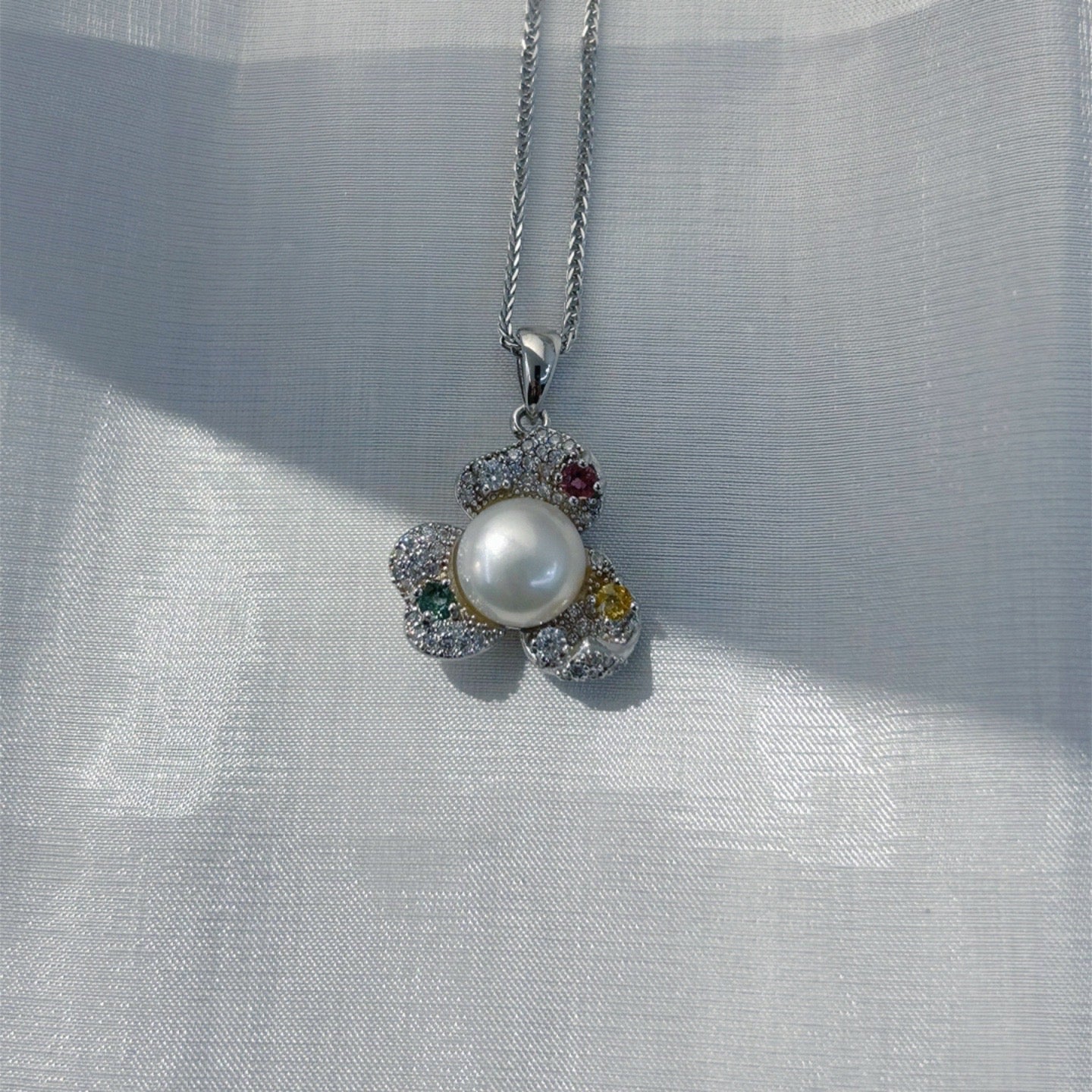 Wholesale Rhodium Plated 925 Sterling Silver Natural Freshwater Pearl Pendant（wihtout Chain）