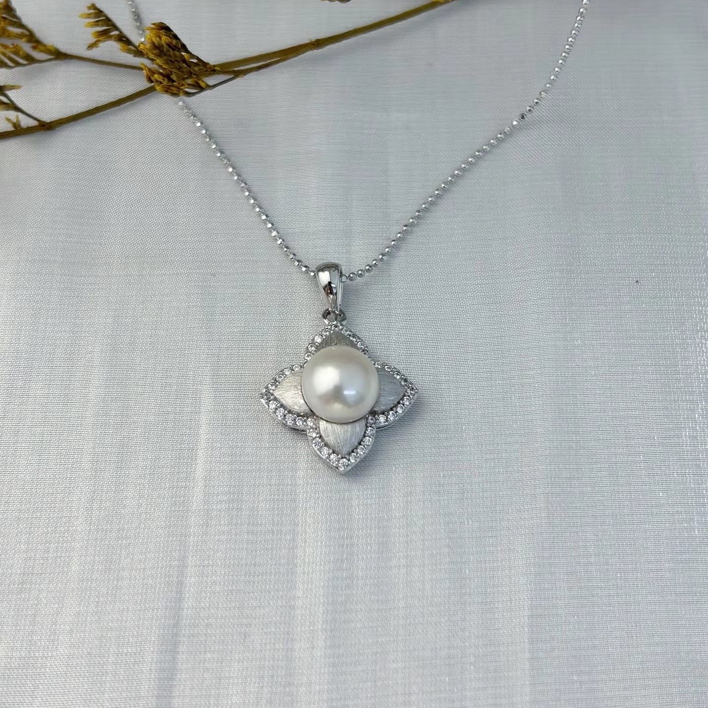 Wholesale Rhodium Plated 925 Sterling Silver Natural Freshwater Pearl Pendant（wihtout Chain）