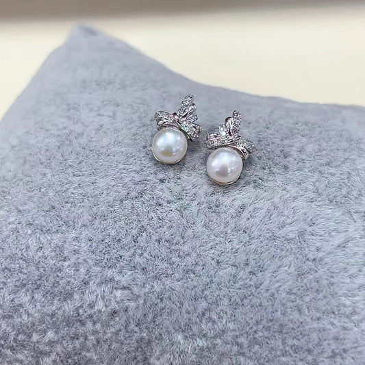 Wholesale Rhodium Plated 925 Sterling Silver Natural Freshwater Pearl Stud Earrings