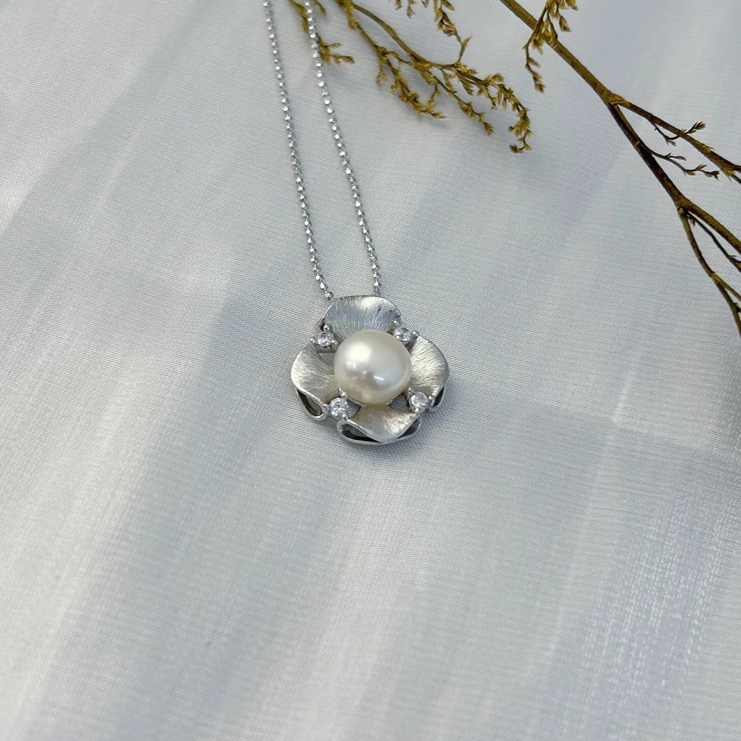 Wholesale Rhodium Plated 925 Sterling Silver Natural Freshwater Pearl Pendant（wihtout Chain）