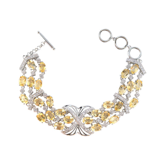 Wholesale Rhodium Plated 925 Sterling Silver Natural Citrine Yellow Gemstone Bracelet