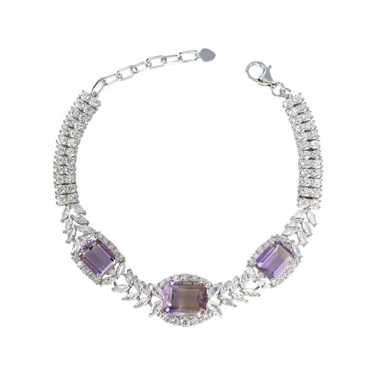 Wholesale Rhodium Plated 925 Sterling Silver Natural Ametrine Gemstone Bracelet