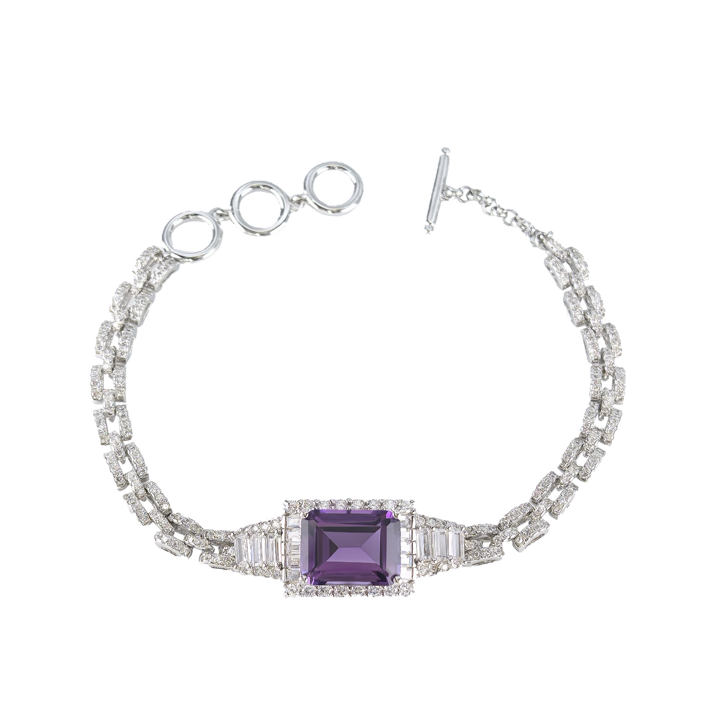 Wholesale Rhodium Plated 925 Sterling Silver Natural Amethyst Purple Gemstone Bracelet