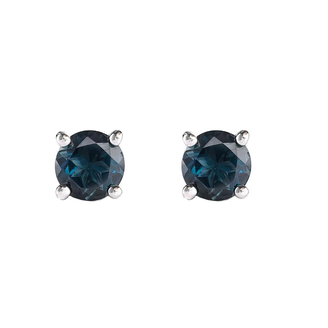 Wholesale Rhodium Plated 925 Sterling Silver Natural London Blue Topaz Blue Gemstone Round Stud Earrings