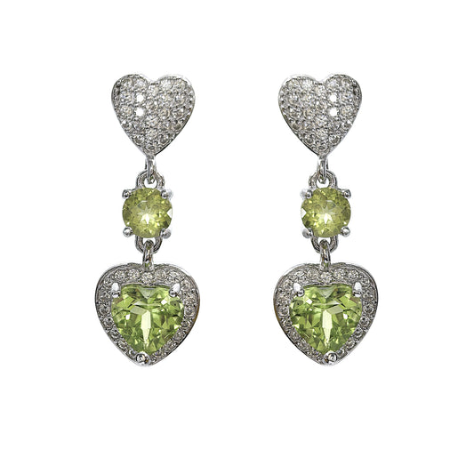 Wholesale Rhodium Plated 925 Sterling Silver Natural Olivine Green Gemstone Heart Stud Earrings