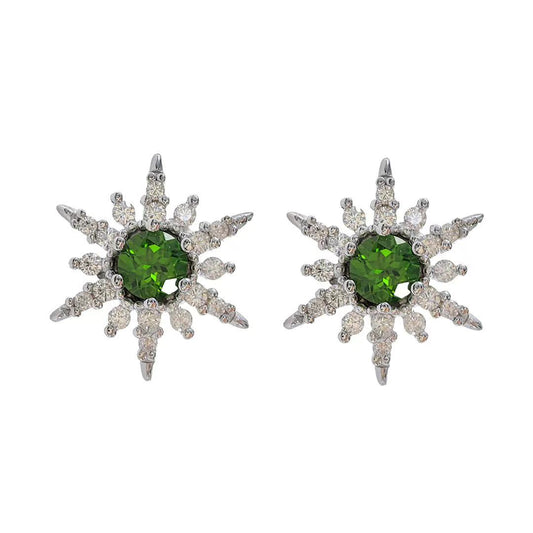 Wholesale Rhodium Plated 925 Sterling Silver Natural Diopside Green Gemstone Stud Earrings