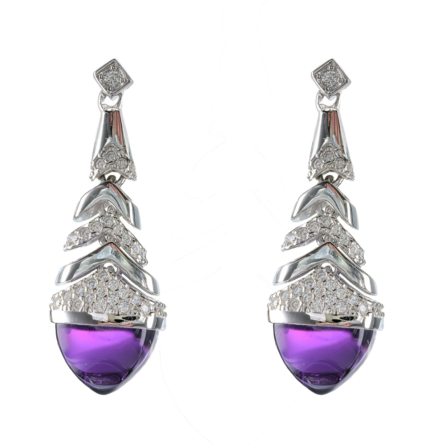 Wholesale Rhodium Plated 925 Sterling Silver Natural Amethyst Purple Gemstone Stud Earrings