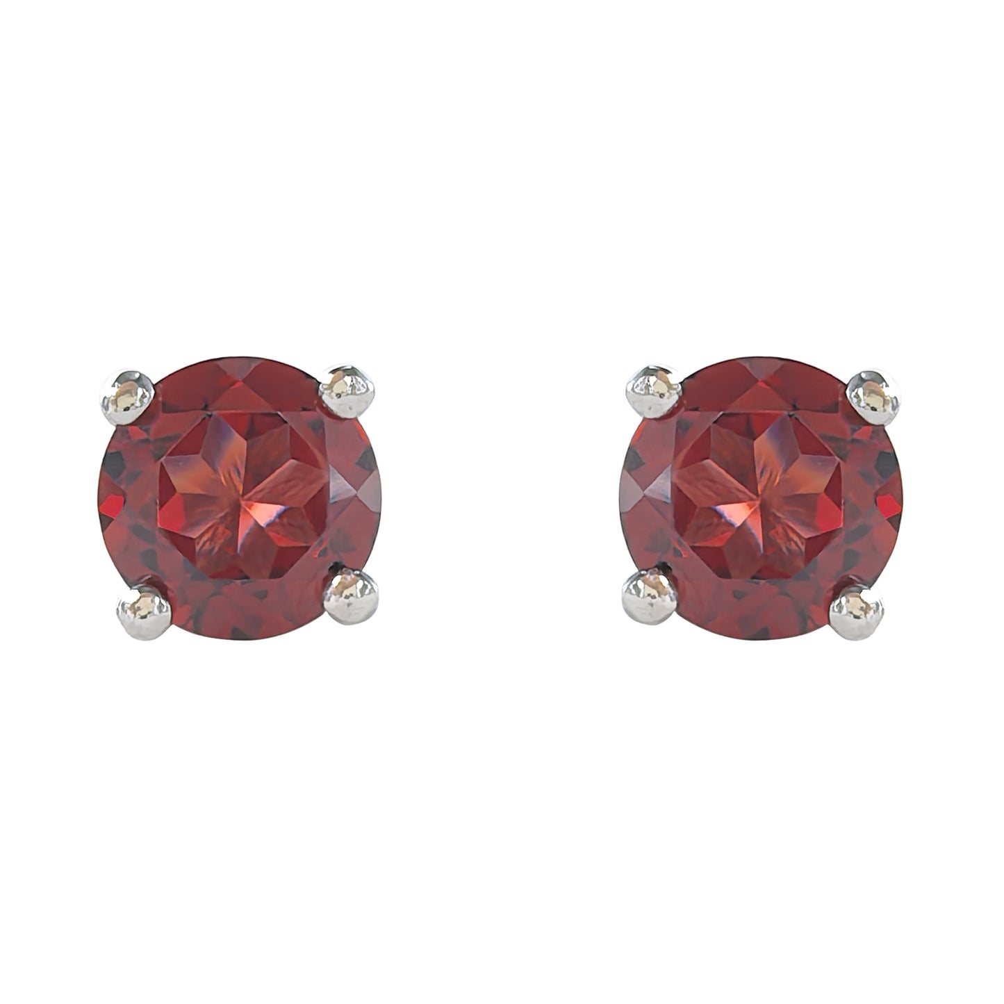 Wholesale Rhodium Plated 925 Sterling Silver Natural Garnet Red Gemstone Round Stud Earrings