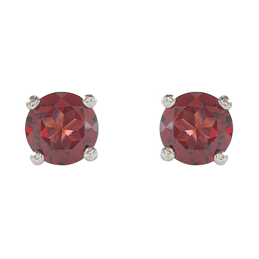 Wholesale Rhodium Plated 925 Sterling Silver Natural Garnet Red Gemstone Round Stud Earrings