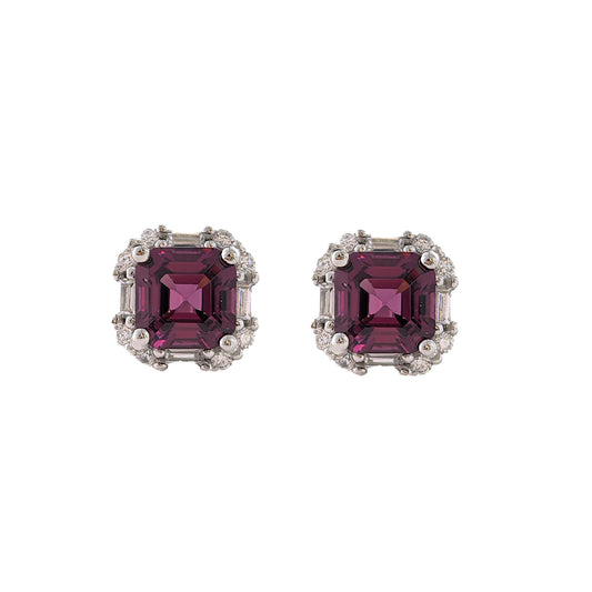 Wholesale Rhodium Plated 925 Sterling Silver Natural Pyrope Red Gemstone Round Stud Earrings