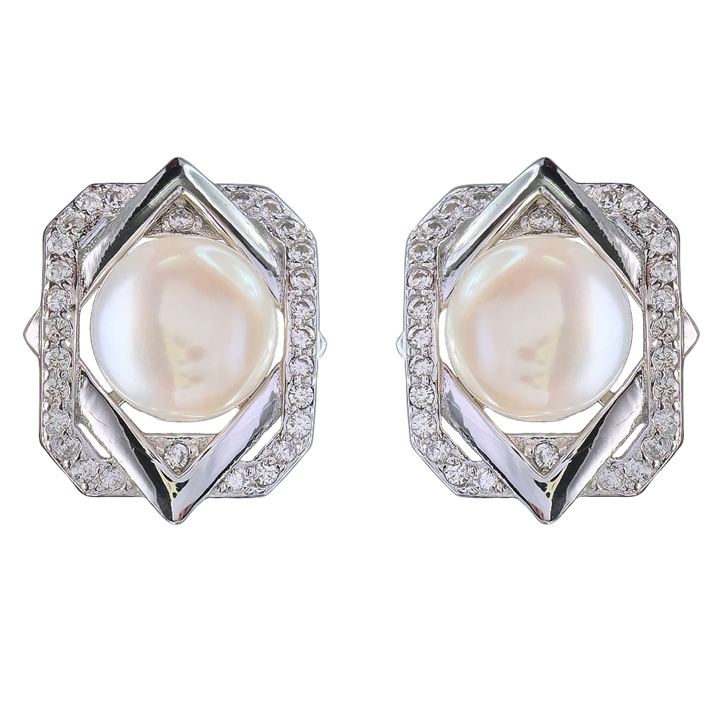 Wholesale Rhodium Plated 925 Sterling Silver Natural Freshwater Pearl Stud Earrings