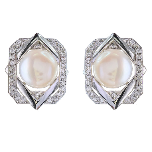 Wholesale Rhodium Plated 925 Sterling Silver Natural Freshwater Pearl Stud Earrings