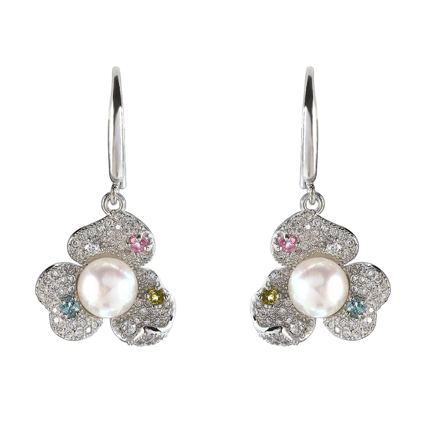 Wholesale Rhodium Plated 925 Sterling Silver Natural Freshwater Pearl Hook Earrings