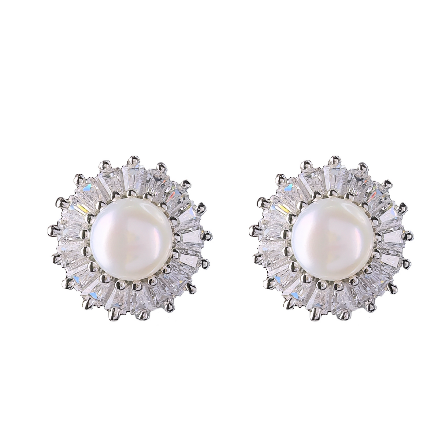 Wholesale Rhodium Plated 925 Sterling Silver Natural Freshwater Pearl Stud Earrings