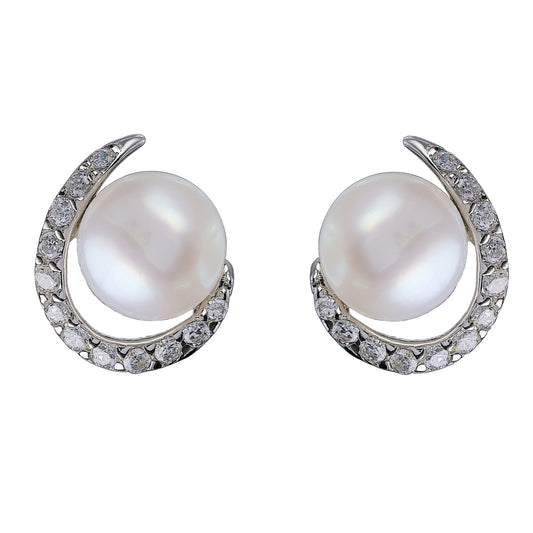 Wholesale Rhodium Plated 925 Sterling Silver Natural Freshwater Pearl Stud Earrings