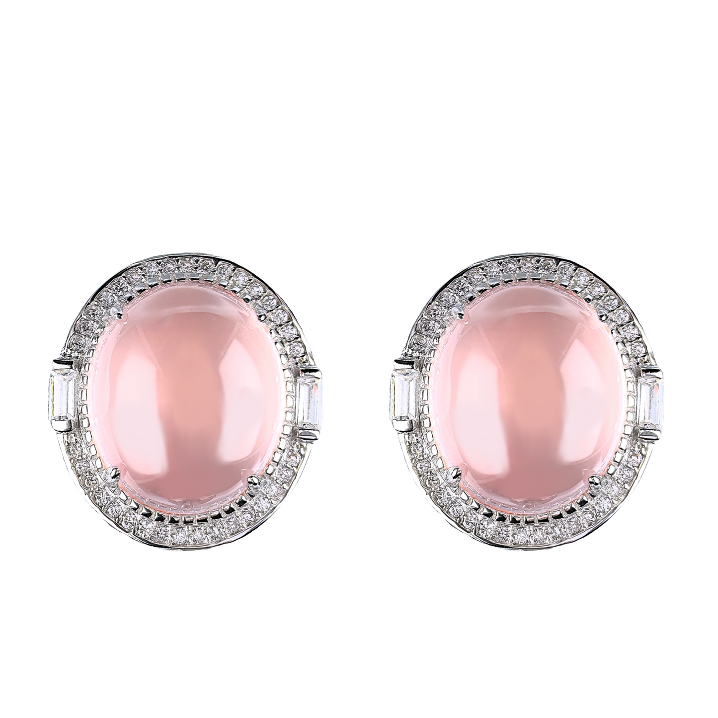 Wholesale Rhodium Plated 925 Sterling Silver Natural Rose Quartz Pink Gemstone Hook Earrings