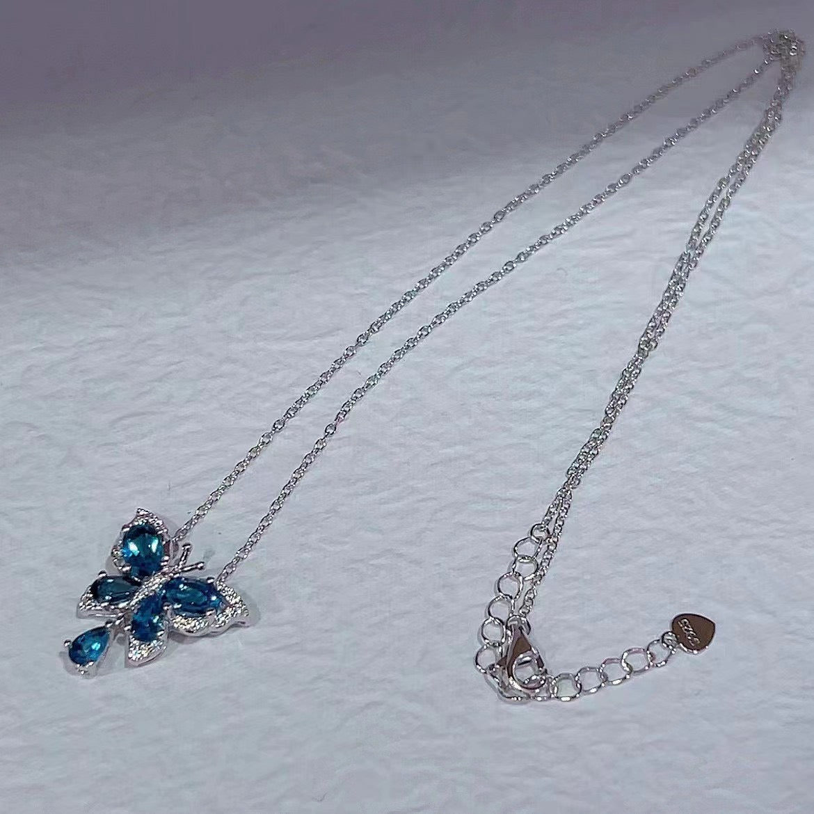 Wholesale Rhodium Plated 925 Sterling Silver Natural Topaz London Blue Butterfly Necklace