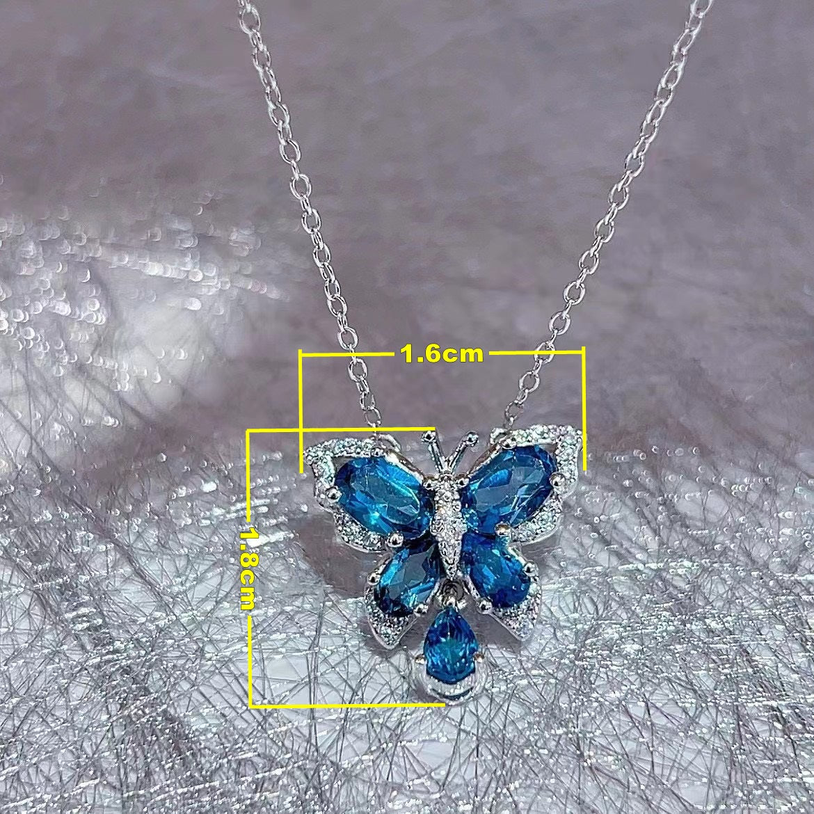 Wholesale Rhodium Plated 925 Sterling Silver Natural Topaz London Blue Butterfly Necklace