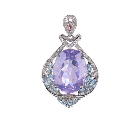 Wholesale Rhodium Plated 925 Sterling Silver Natural Lavender Amethyst Purple Gemstone Pendant（without Chain）