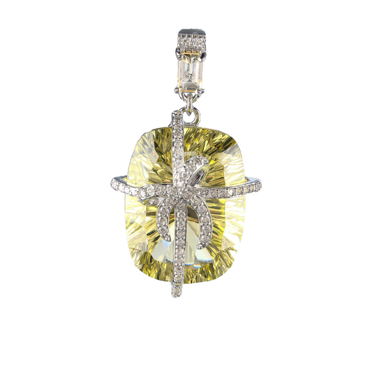 Wholesale Rhodium Plated 925 Sterling Silver Natural Lemon Quartz Green Gemstone Pendant（without Chain）