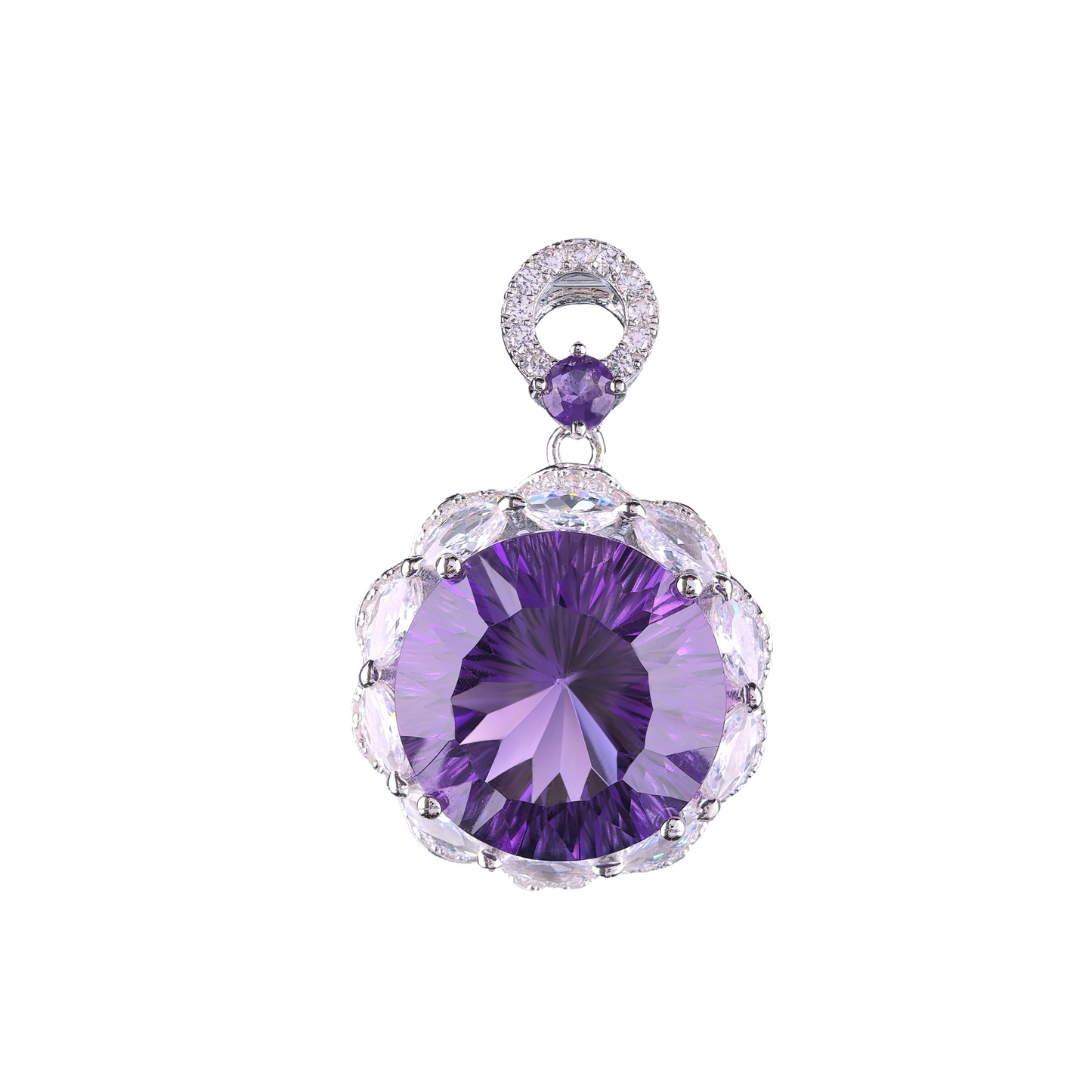 Wholesale Rhodium Plated 925 Sterling Silver Natural Amethyst Purple Gemstone Pendant（without Chain）