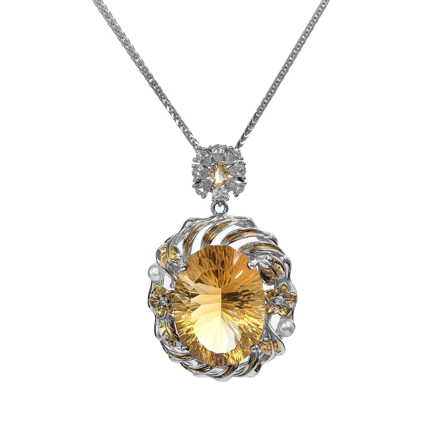 Wholesale Rhodium Plated 925 Sterling Silver Natural Citrine Yellow Gemstone Oval Cut Pendant（without Chain）