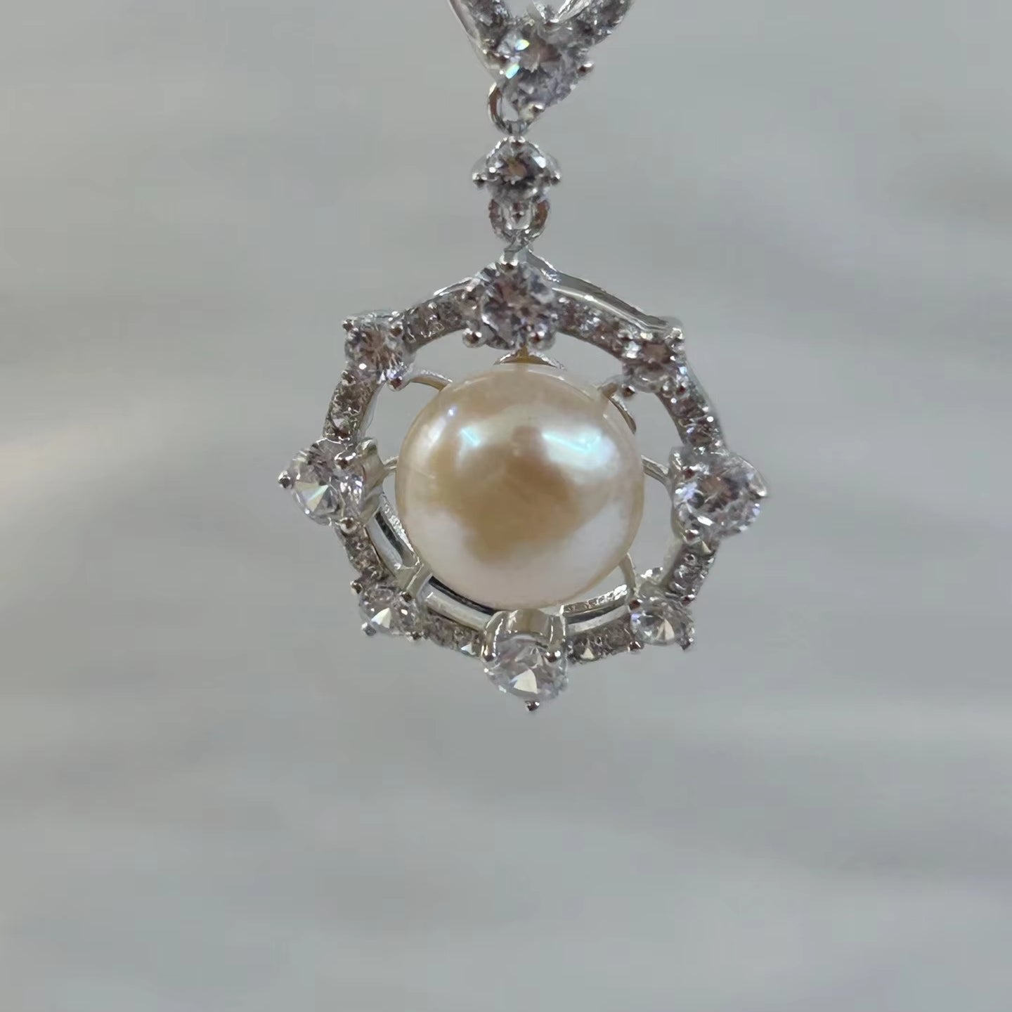 Wholesale Rhodium Plated 925 Sterling Silver Natural Freshwater Pearl Pendant（wihtout Chain）