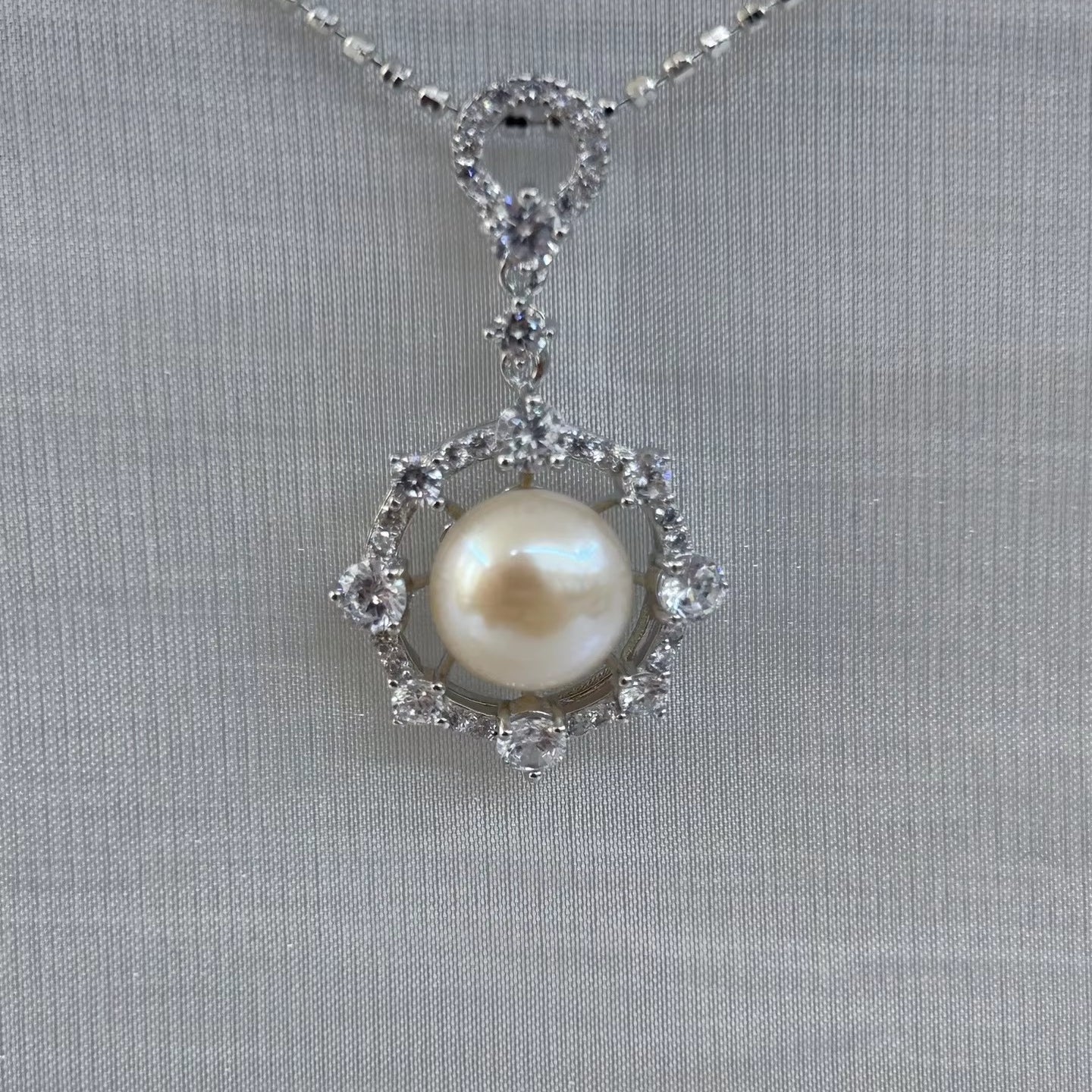 Wholesale Rhodium Plated 925 Sterling Silver Natural Freshwater Pearl Pendant（wihtout Chain）